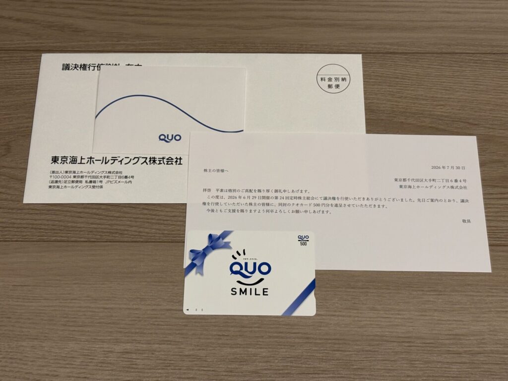 東京海上ホールディングス(8766)の議決権行使のお礼の到着！【2026年3月】